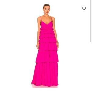 Staud Rylie Tiered Ruffle Maxi Dress in Bougainvillea